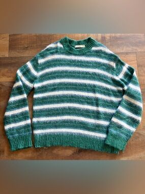 MNML Men’s Green White Mohair Wool Striped Drop Shoulder Sweater Size Large